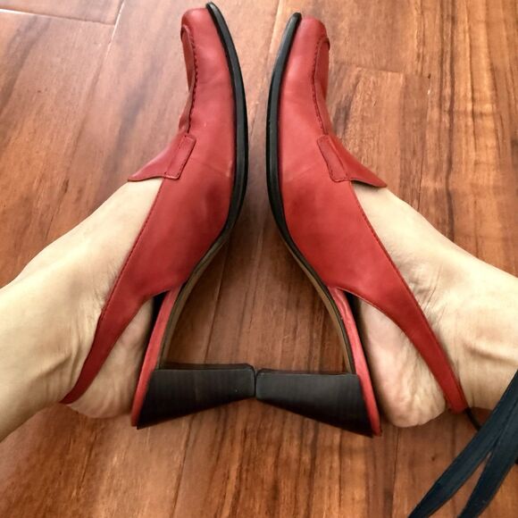 Vtg Etienne Aigner Leather Square Toe Red Loafer Sling Back Heels Sz 6.5 - Picture 14 of 15